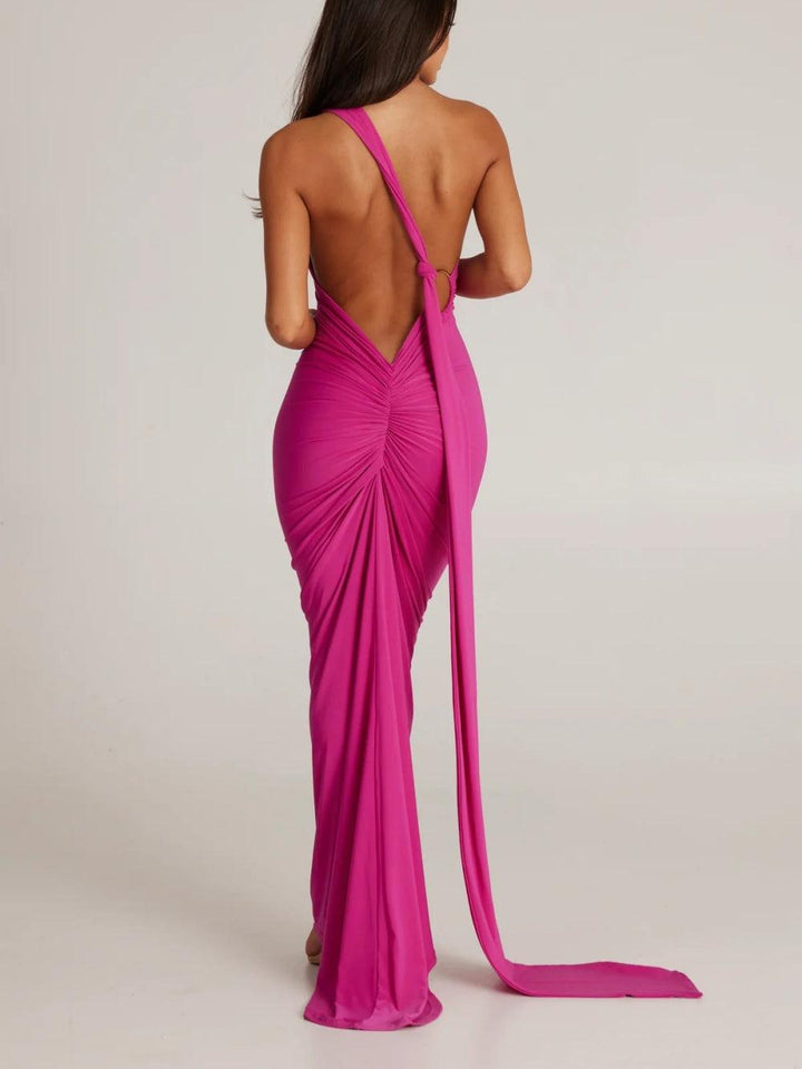 One-shoulder tie maxi dress