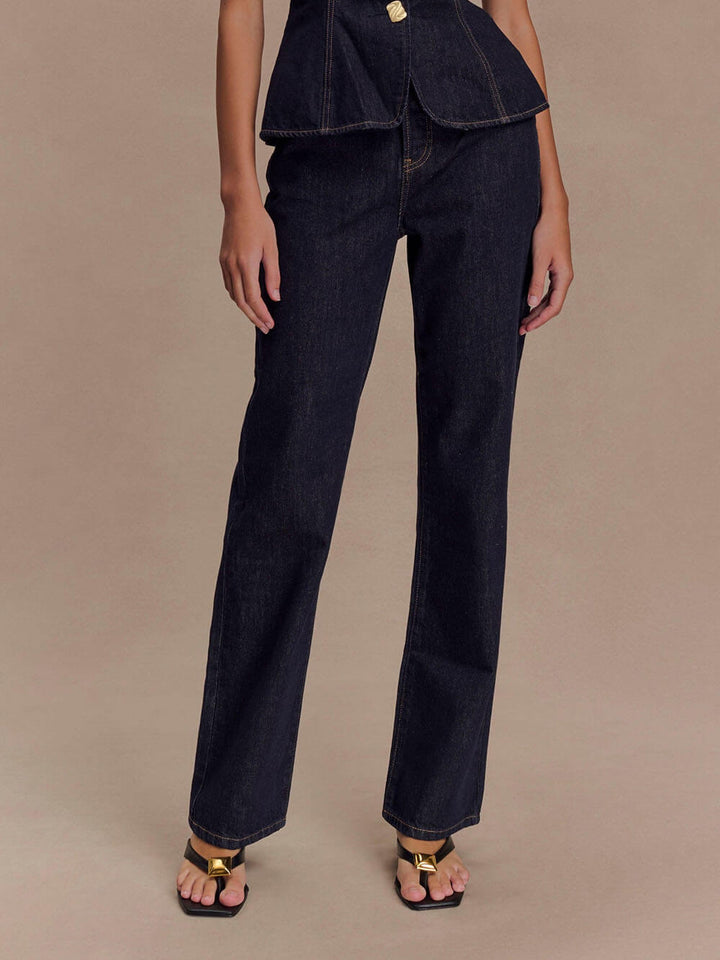 Unique Button-Down Denim Vest Top + Straight Jeans