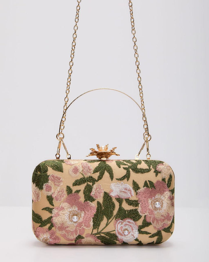 Freesia Embroidered Hard Case Clutch