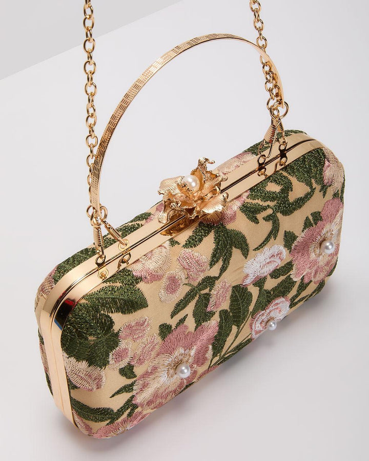 Freesia Embroidered Hard Case Clutch