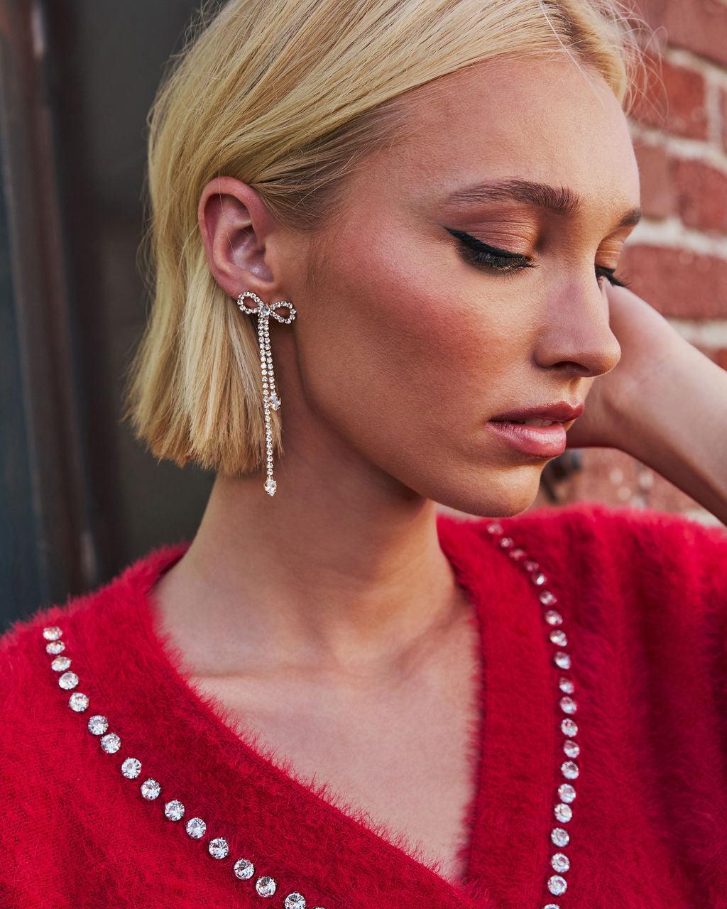 Final Touch Rhinestone Bow Earrings