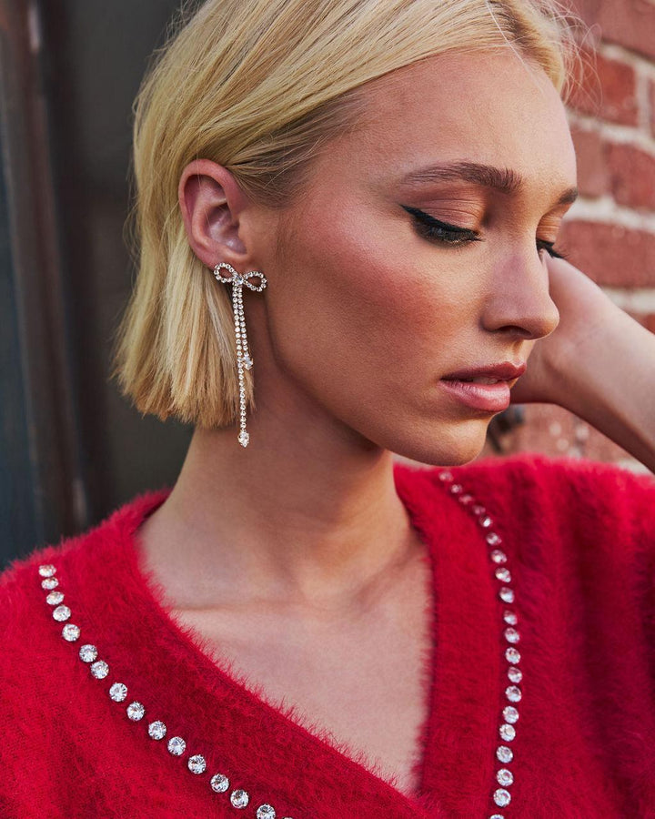 Final Touch Rhinestone Bow Earrings