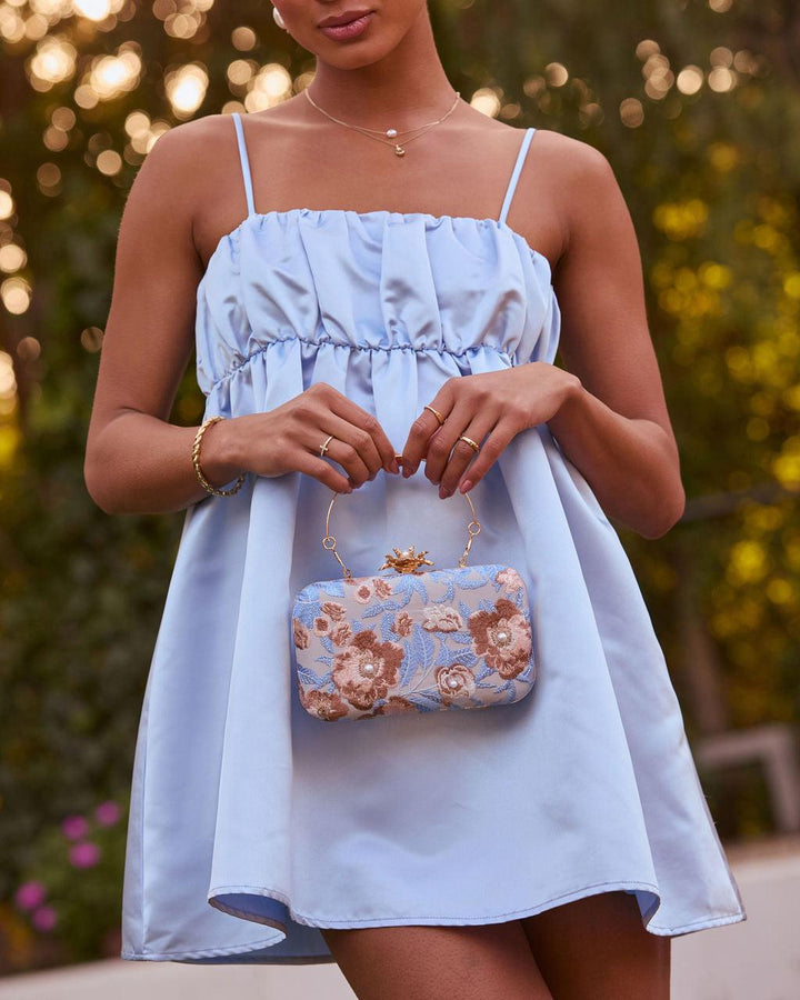 Freesia Embroidered Hard Case Clutch