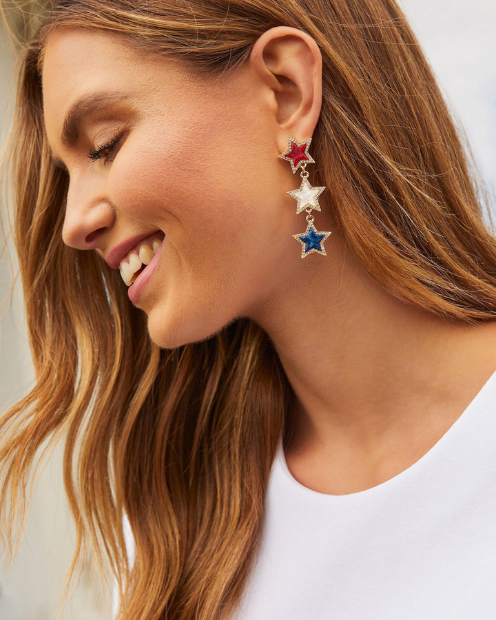Patriotic Triple Star Drop Earrings