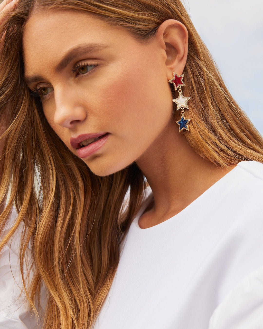 Patriotic Triple Star Drop Earrings