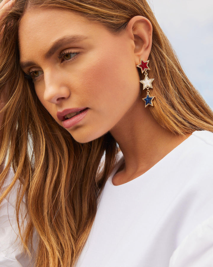 Patriotic Triple Star Drop Earrings