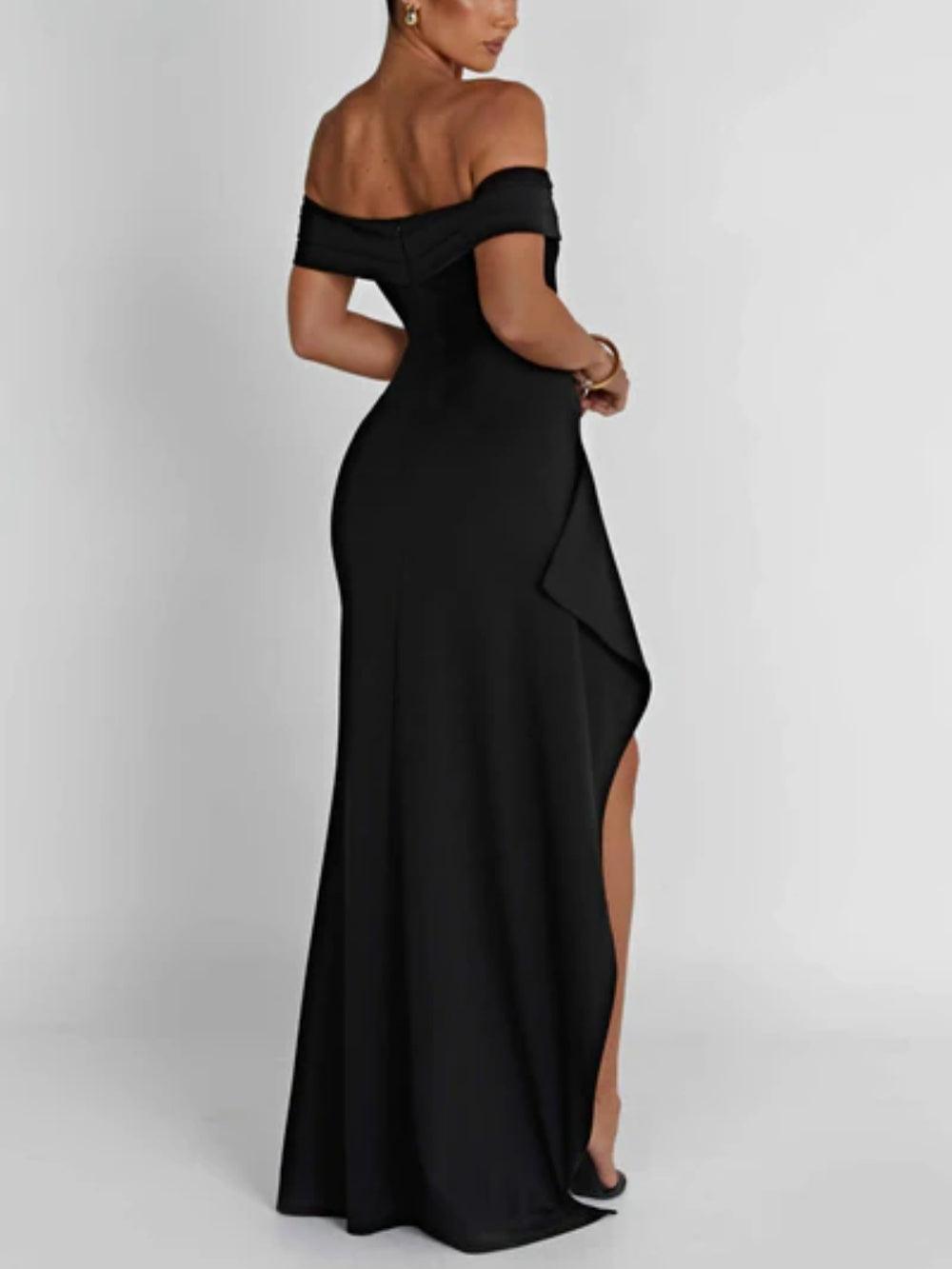 Off-shoulder slit maxi dress