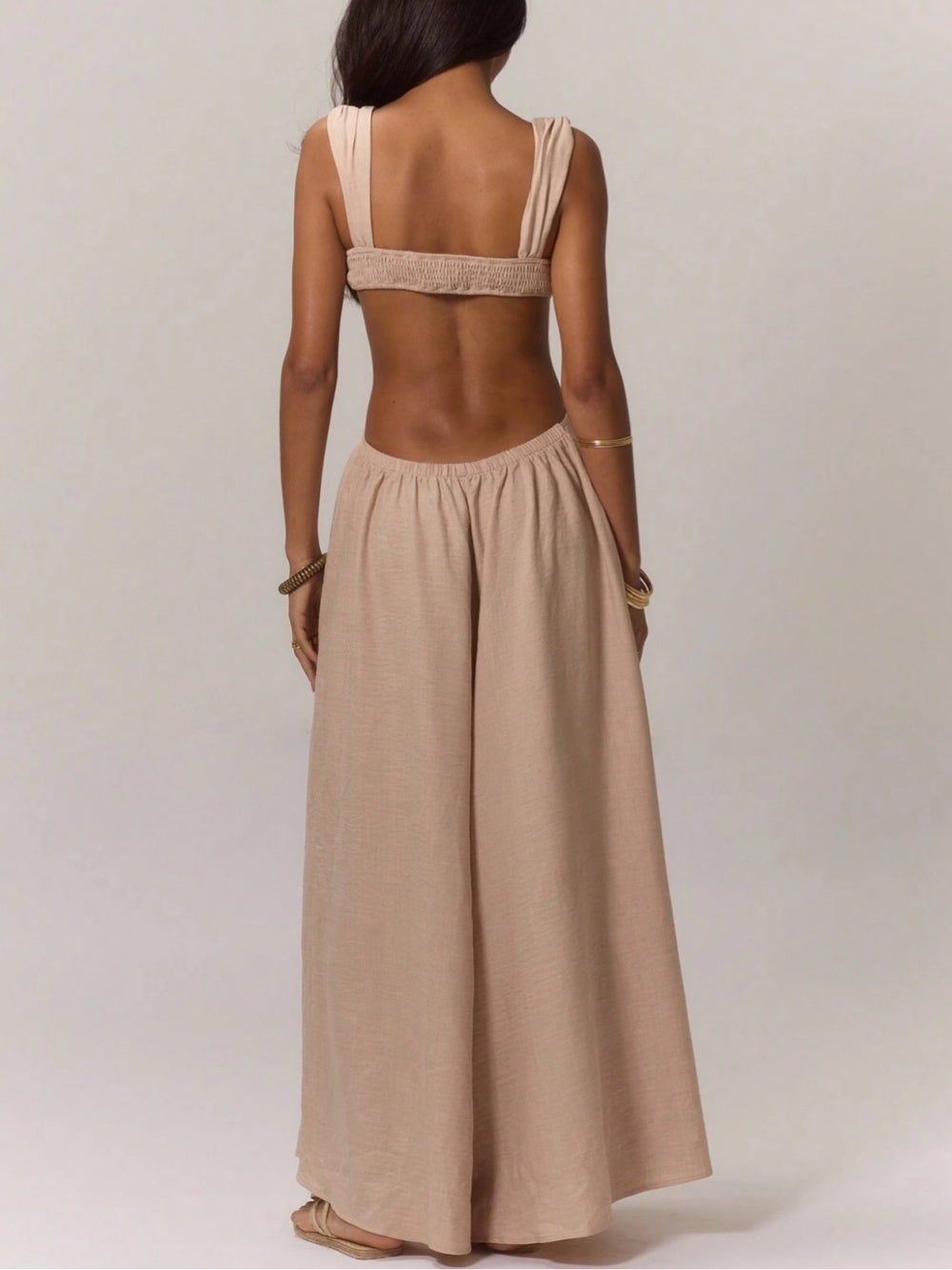 Paneled pleated wide-leg jumpsuit