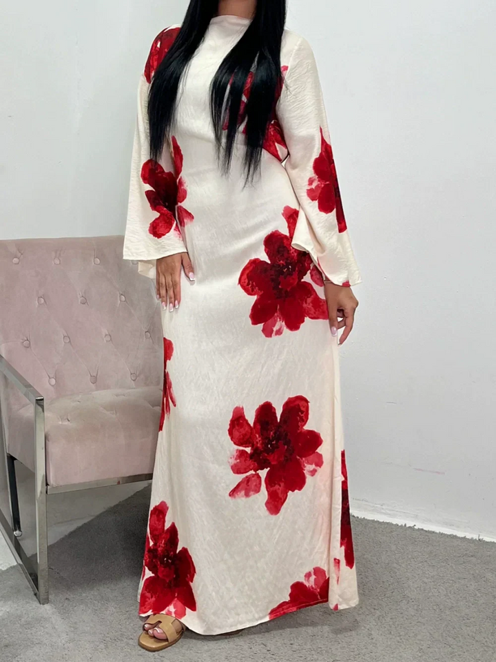 Printed dress with a tight waist maxi dress