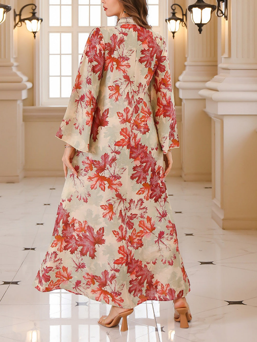 Maple Leaf Print Maxi Dress Robe