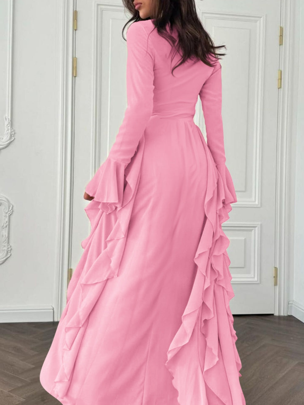 Elegant high waist trumpet sleeve dress