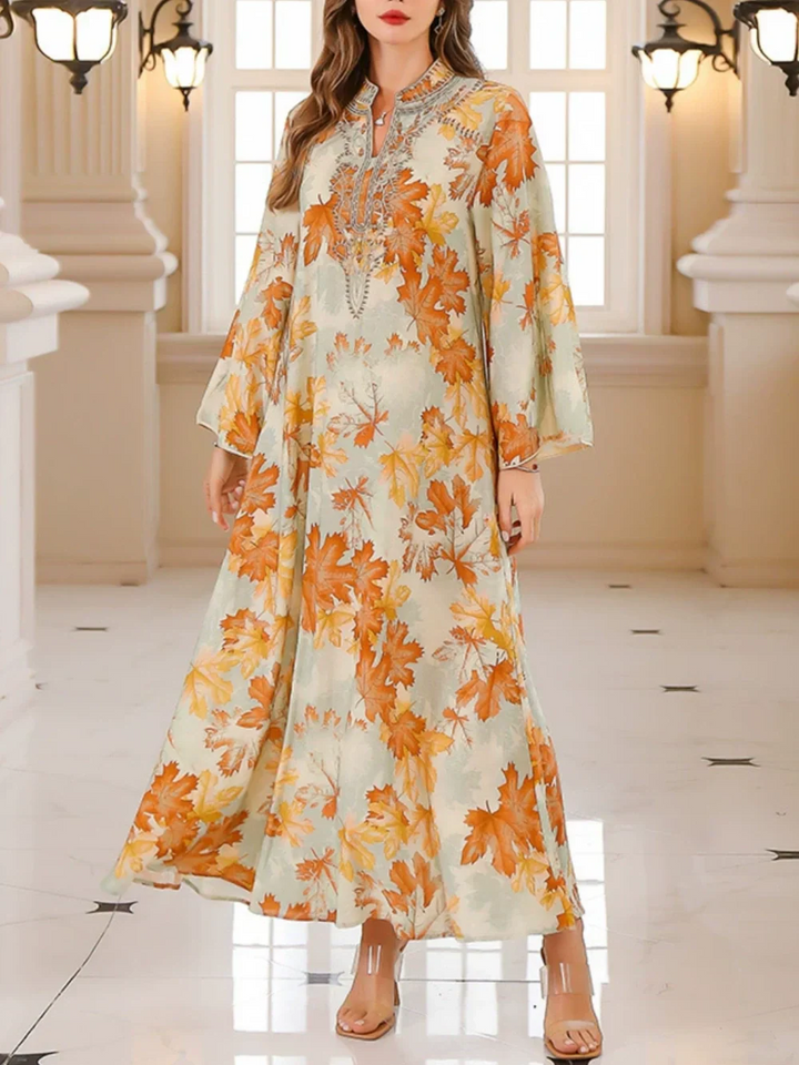 Maple Leaf Print Maxi Dress Robe