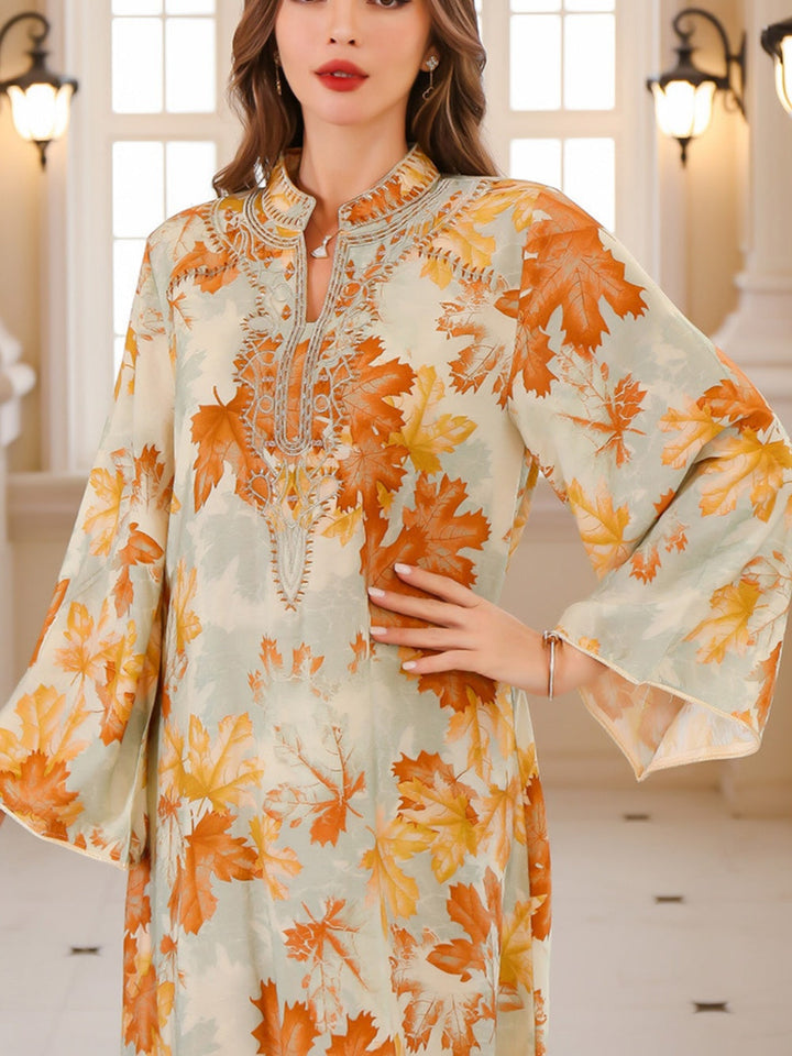 Maple Leaf Print Maxi Dress Robe