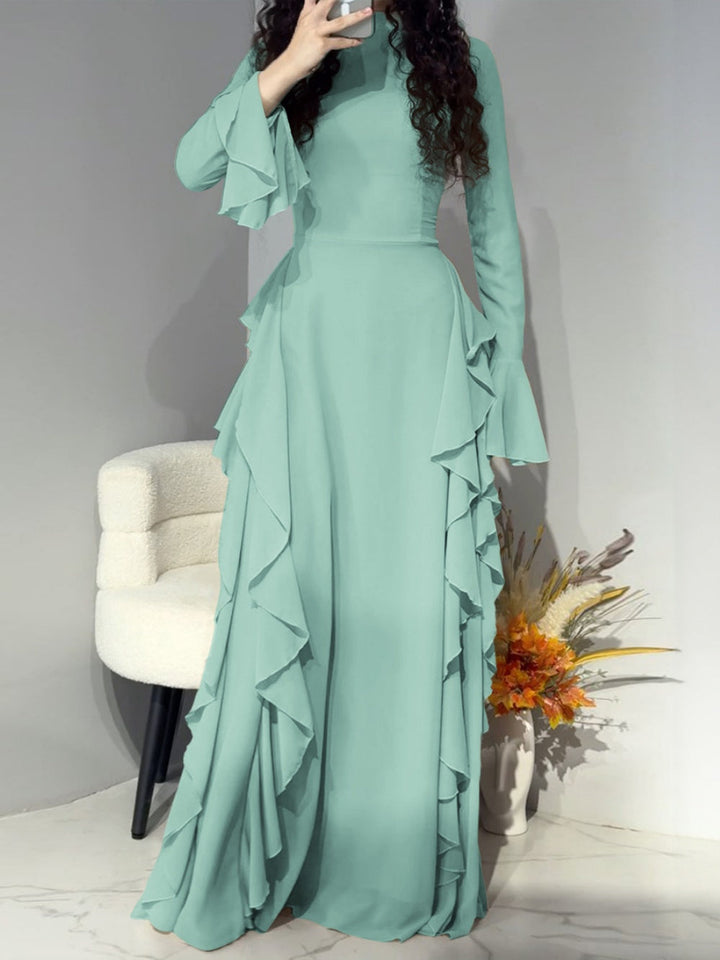 Elegant high waist trumpet sleeve dress