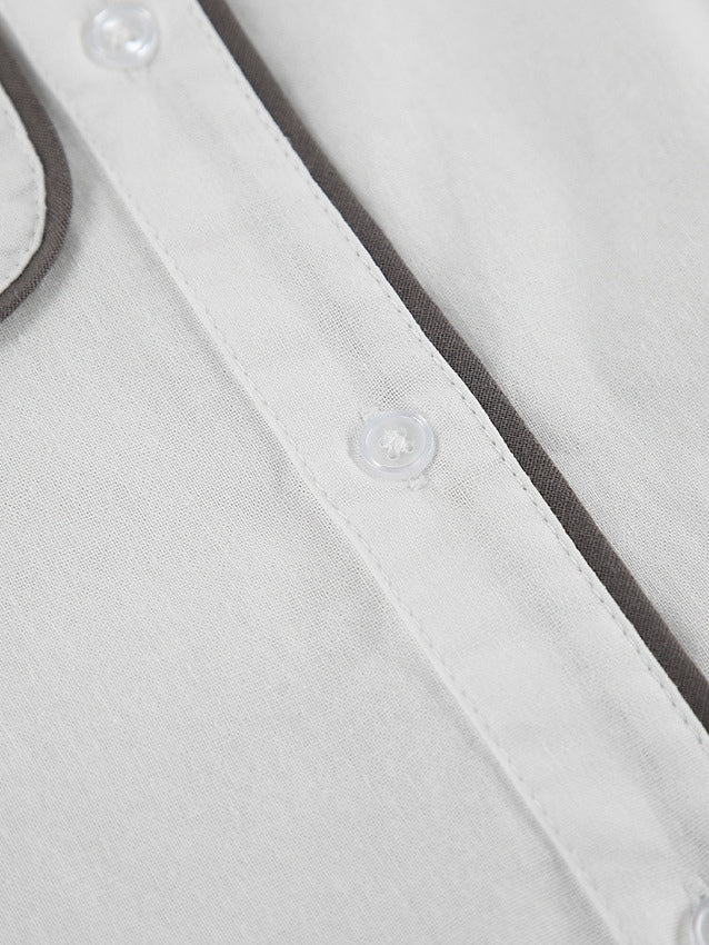 Black an White Contrast Cotton and Linen Shirt and Shorts Two-piece Set