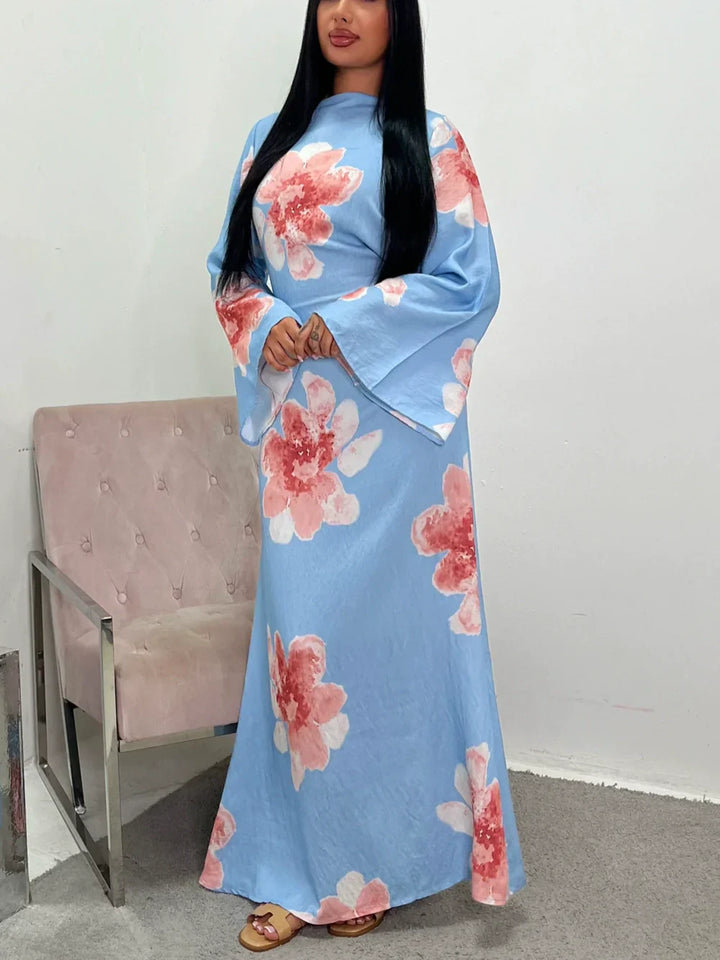 Printed dress with a tight waist maxi dress