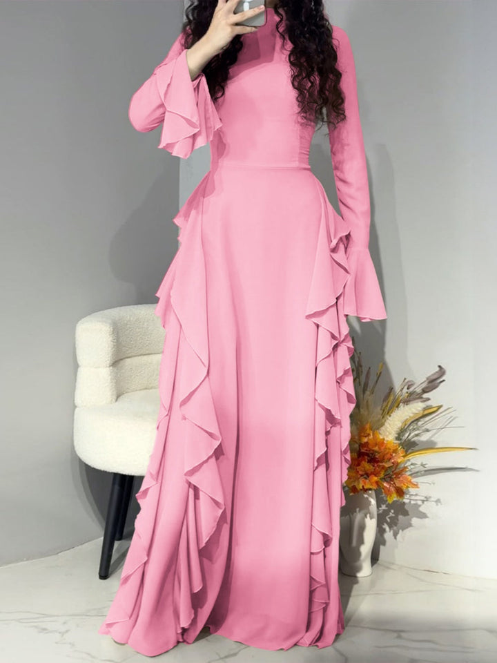 Elegant high waist trumpet sleeve dress