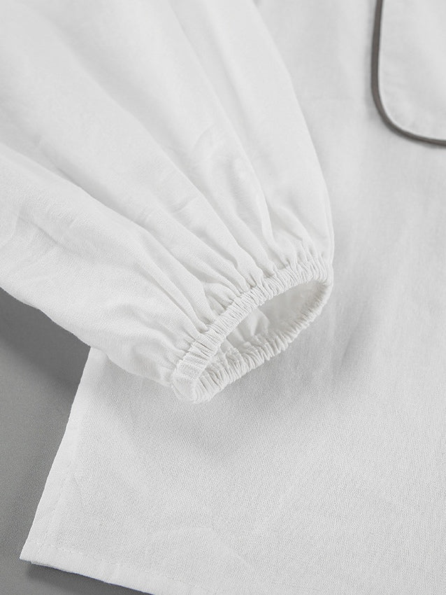 Black an White Contrast Cotton and Linen Shirt and Shorts Two-piece Set