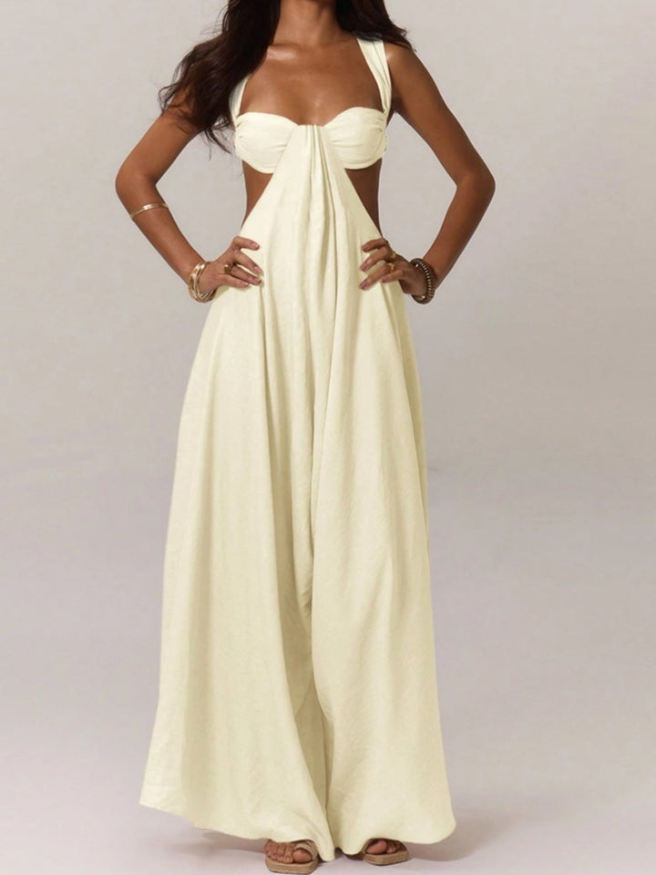 Paneled pleated wide-leg jumpsuit