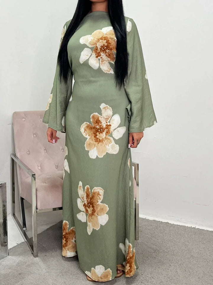 Printed dress with a tight waist maxi dress