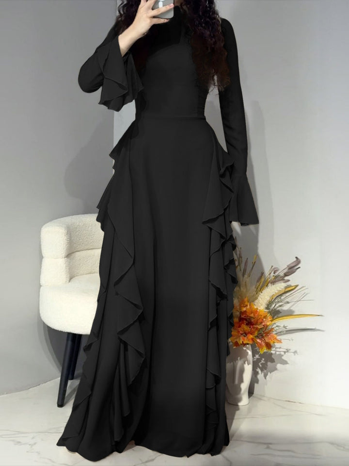 Elegant high waist trumpet sleeve dress