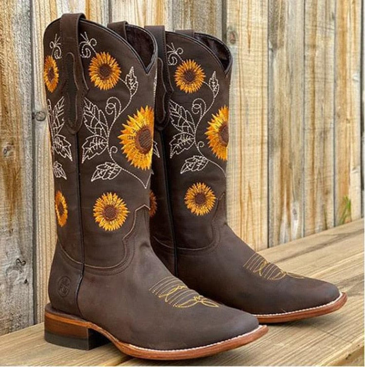 Cowboy Sunflower Embroidered Martin Boots