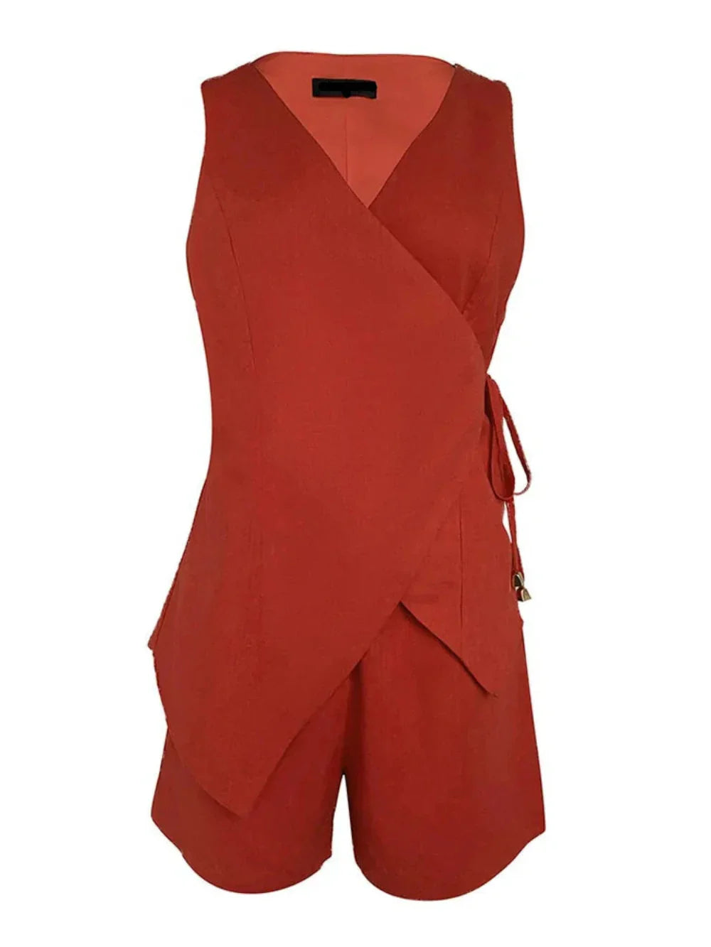 Linen Sleeveless V-neck Top and Loose Shorts Set