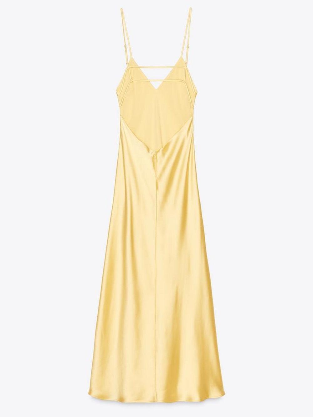 Satin Midi Dress - Yellow