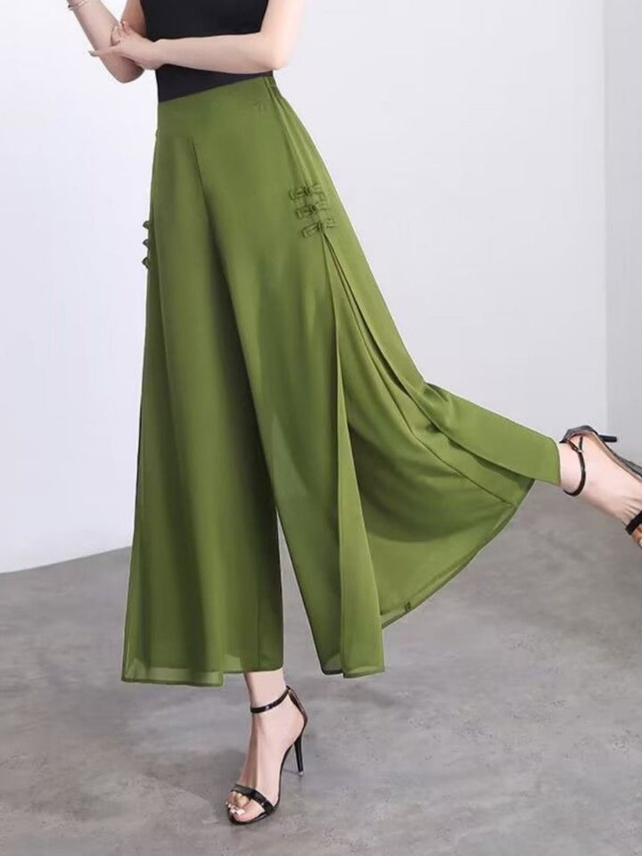 Slit drape chiffon cropped wide-leg pants