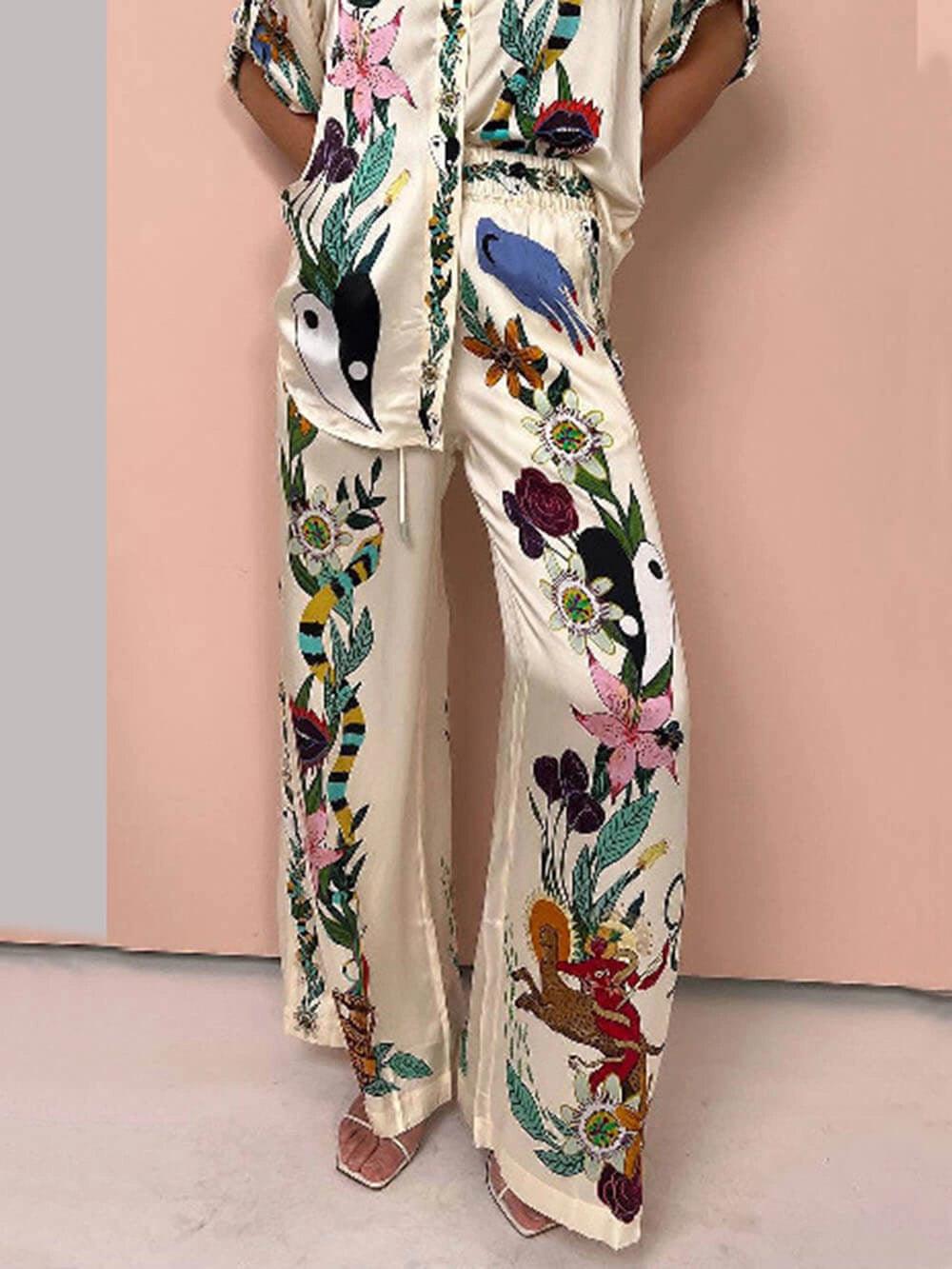 Satin unique print shirt & trousers set