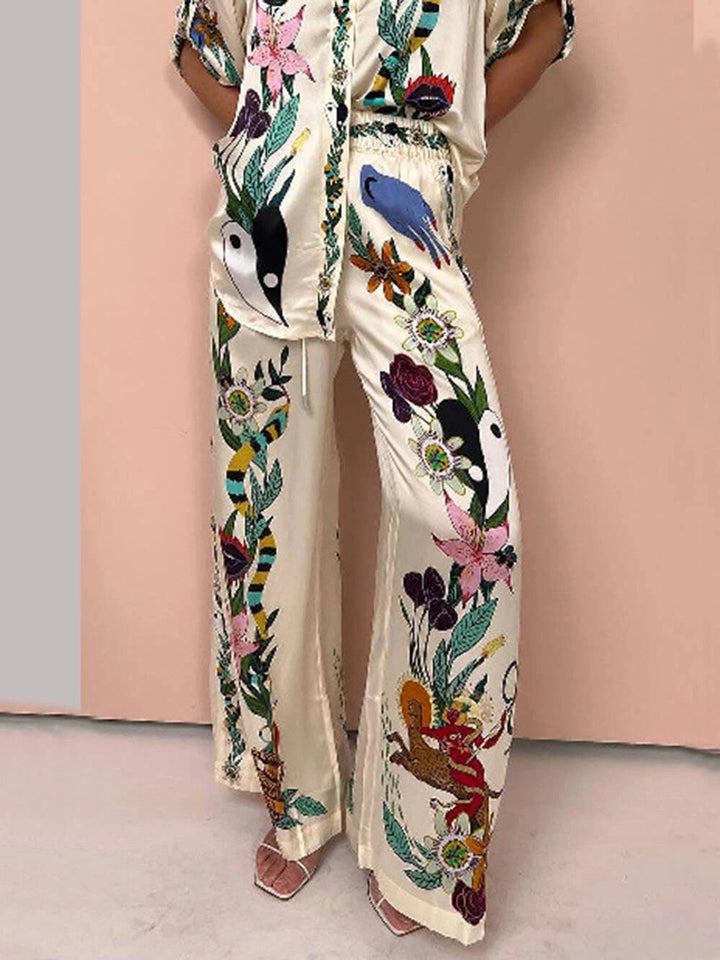 Satin unique print shirt & trousers set