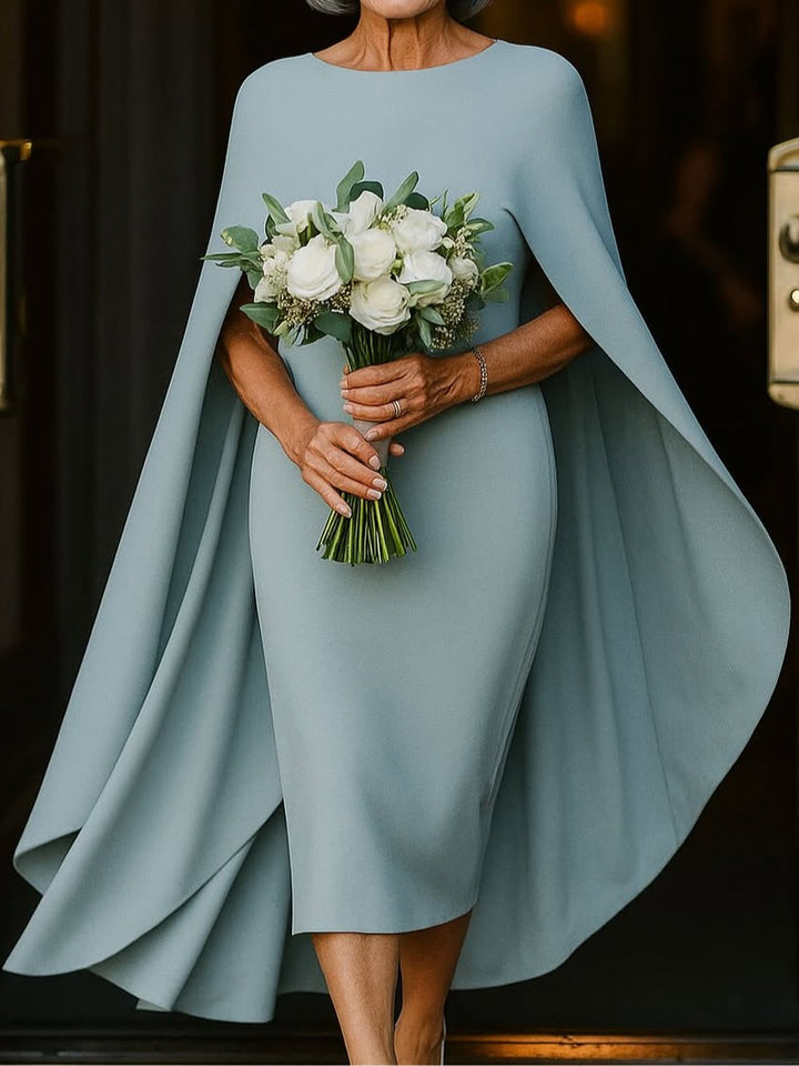Elegant blue knee-length evening gown