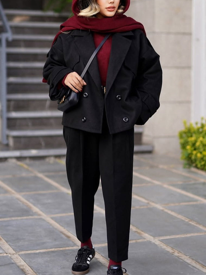 Fashion short coat with large lapel
