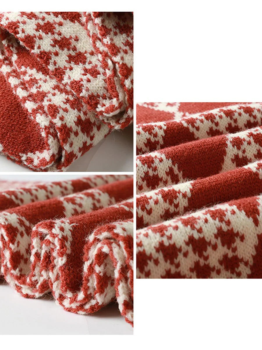 Christmas Fashion Retro Red Christmas Knitted Scarf