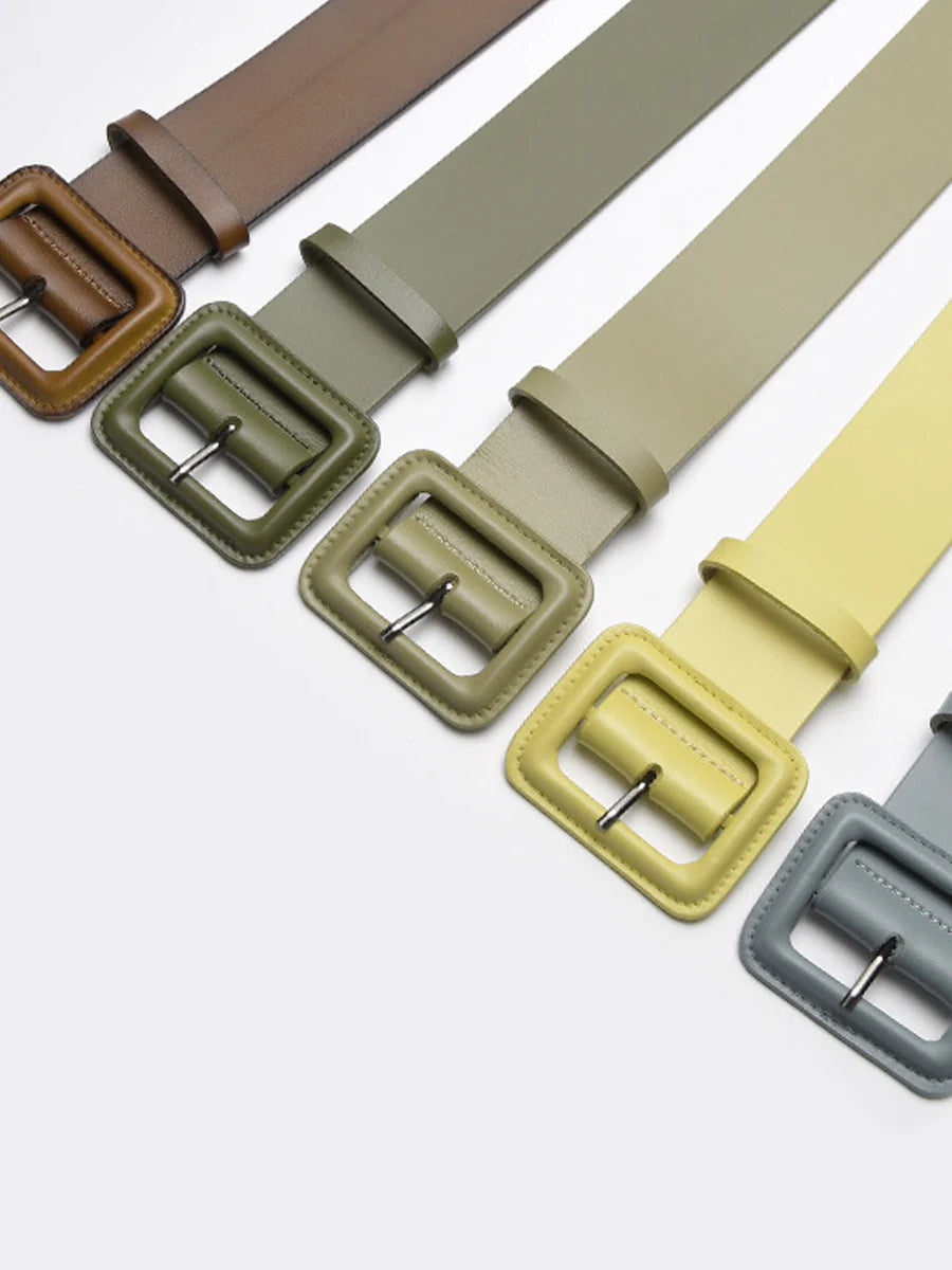 Women's Fashion Imitation Leather Solid Color Square Belt