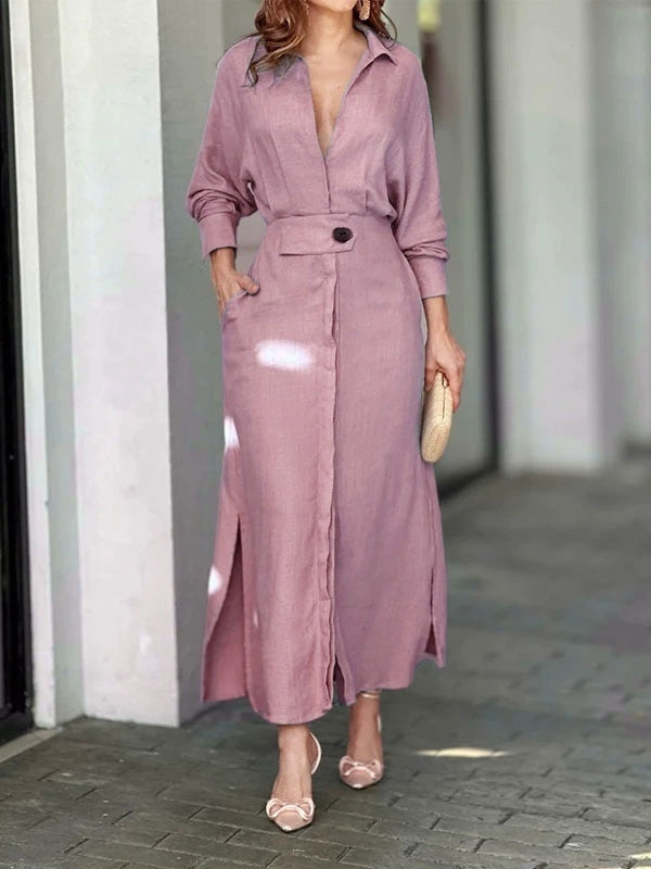 Elegant Long Sleeve Simple Shirt Dress