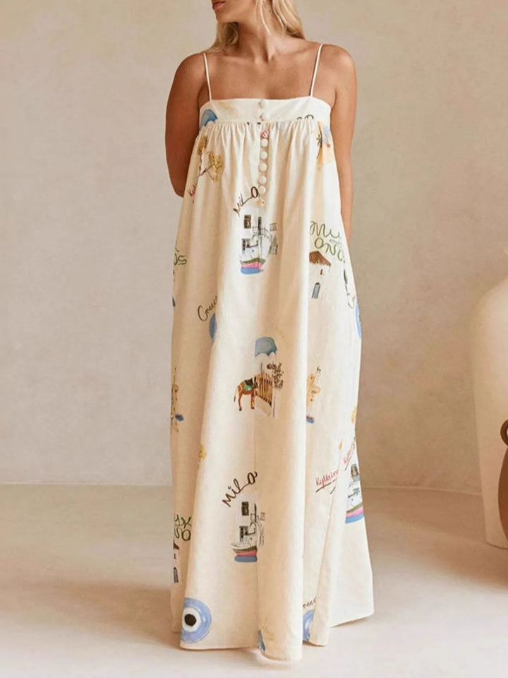 Strapless Square Neck Printed Maxi Dress