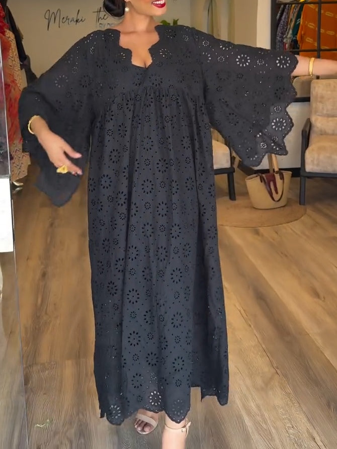 Elegant Black Hollow Pattern Dress