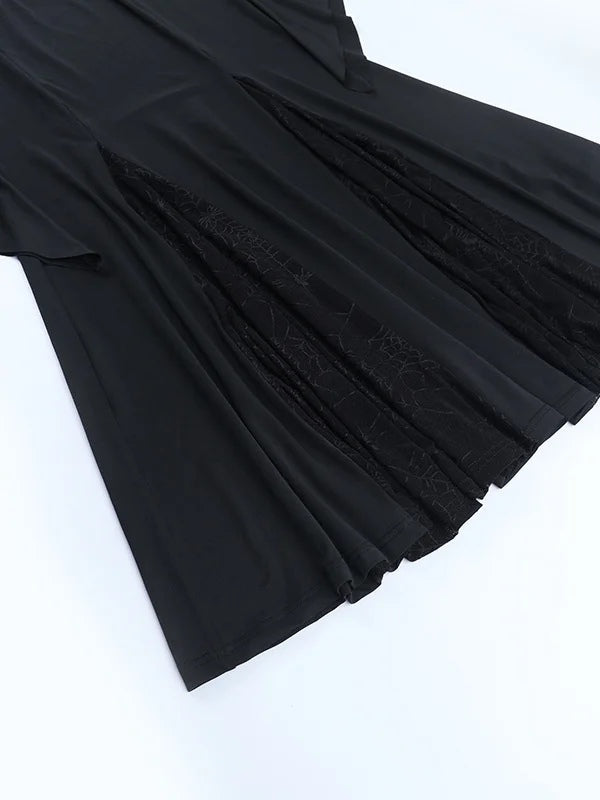 Gothic Lace-Up Bell Sleeve Mermaid Maxi Dress