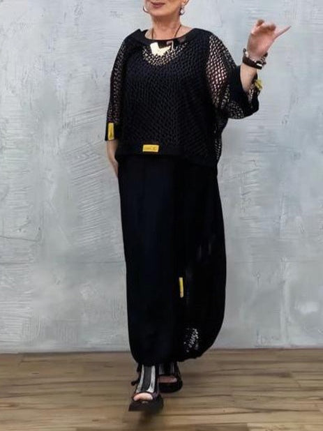 Black Mesh Sleeveless Dress and Cover-up Set