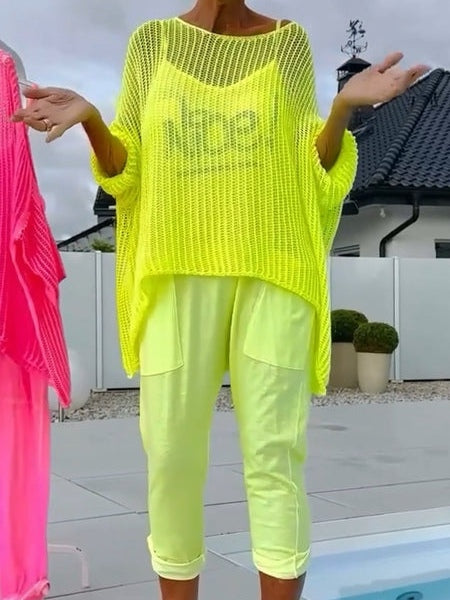 Letter-print Jumpsuit and Cutout Cover-up Casual Set