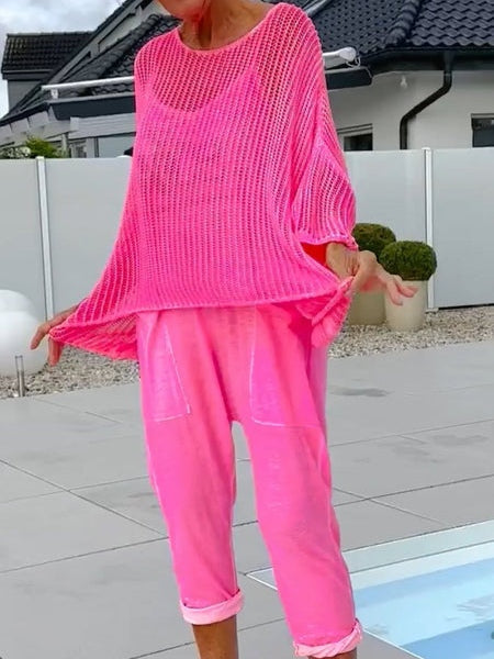 Letter-print Jumpsuit and Cutout Cover-up Casual Set