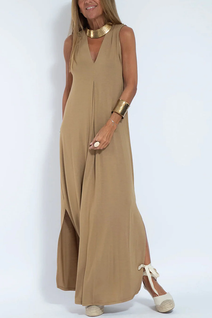 Solid Color Sleeveless Maxi Dress