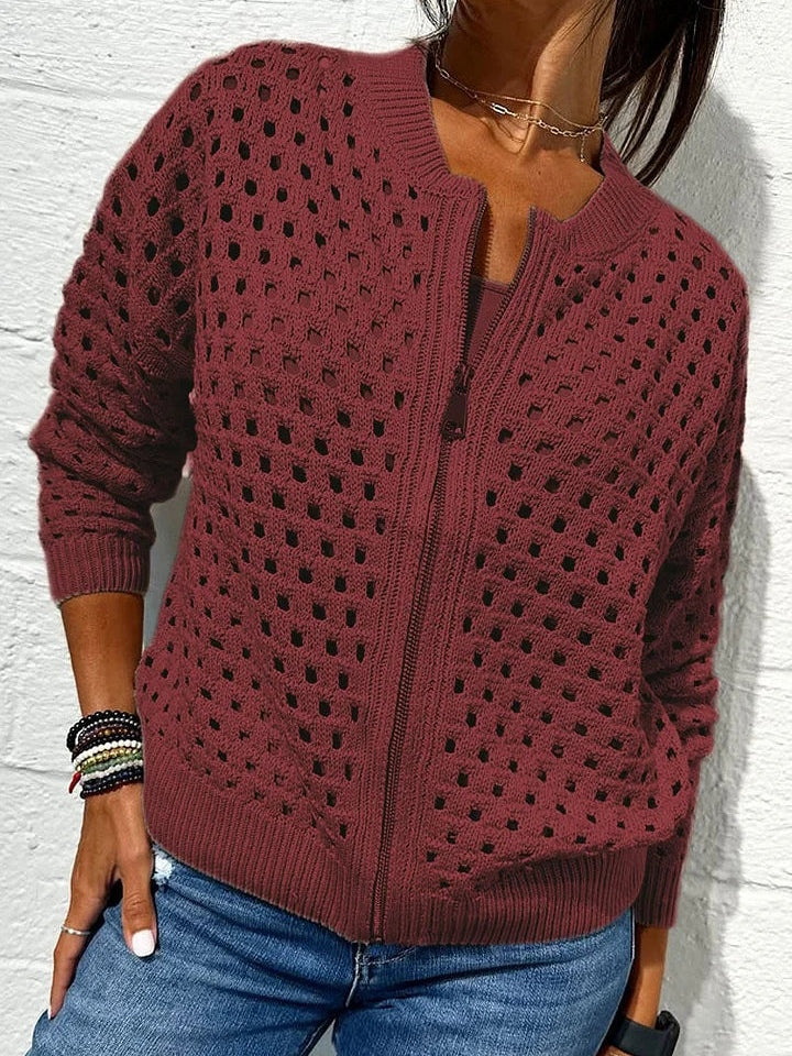 Openwork Knit Zip-up Casual Jacket