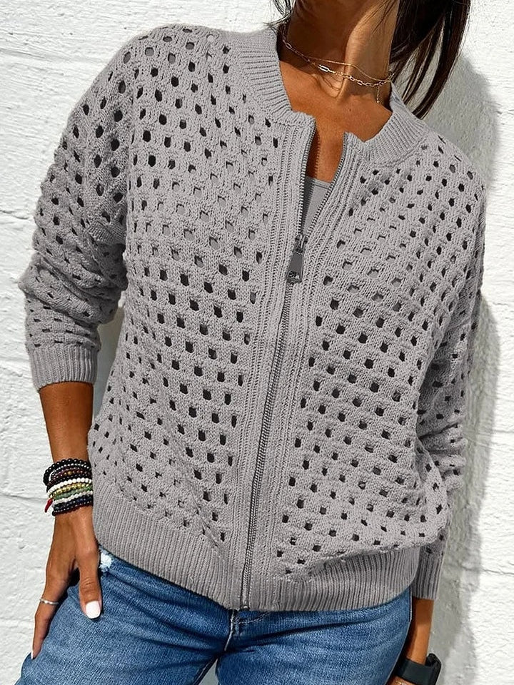 Openwork Knit Zip-up Casual Jacket