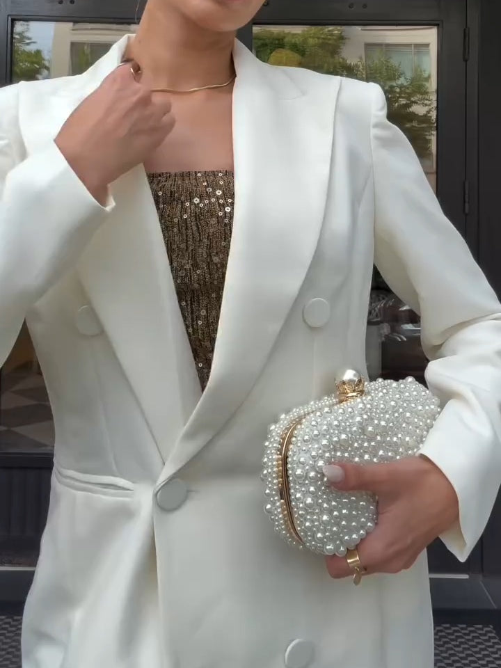 White Long Double-breasted Blazer