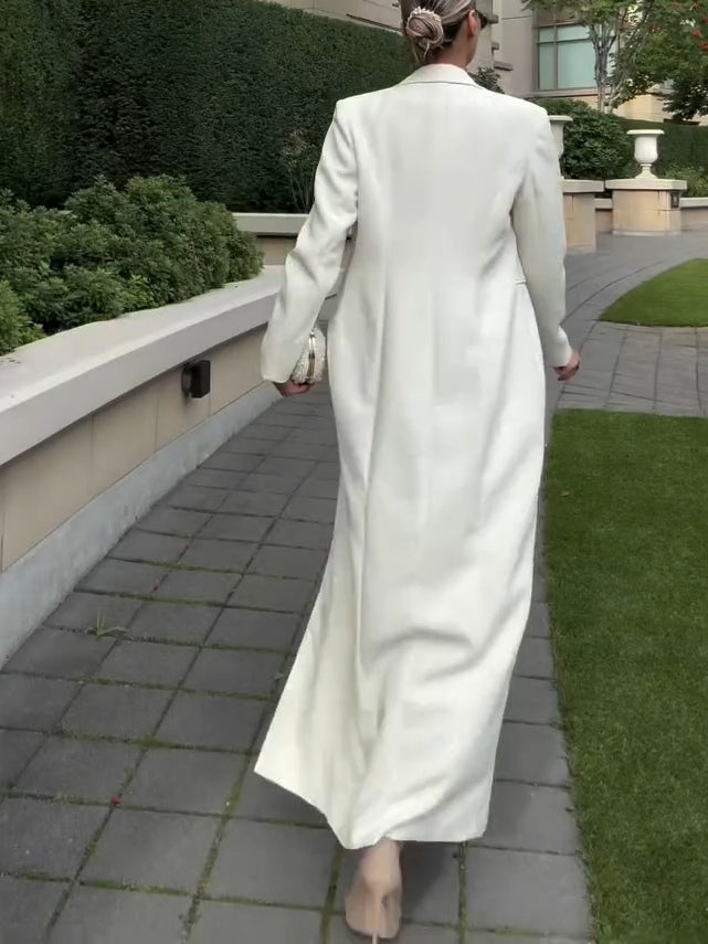 White Long Double-breasted Blazer