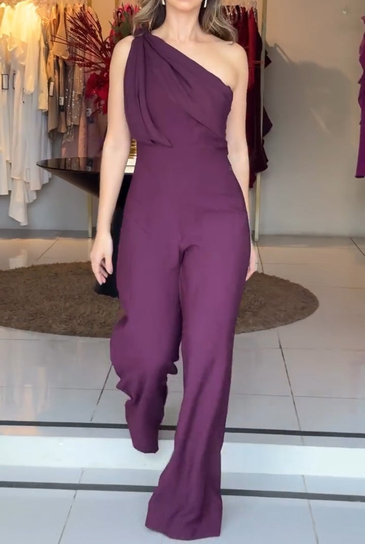 Purple One-shoulder Jumpsuit