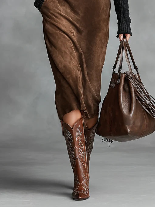 Retro Simple Suede U-Neck Sleeveless Tank Midi Dress