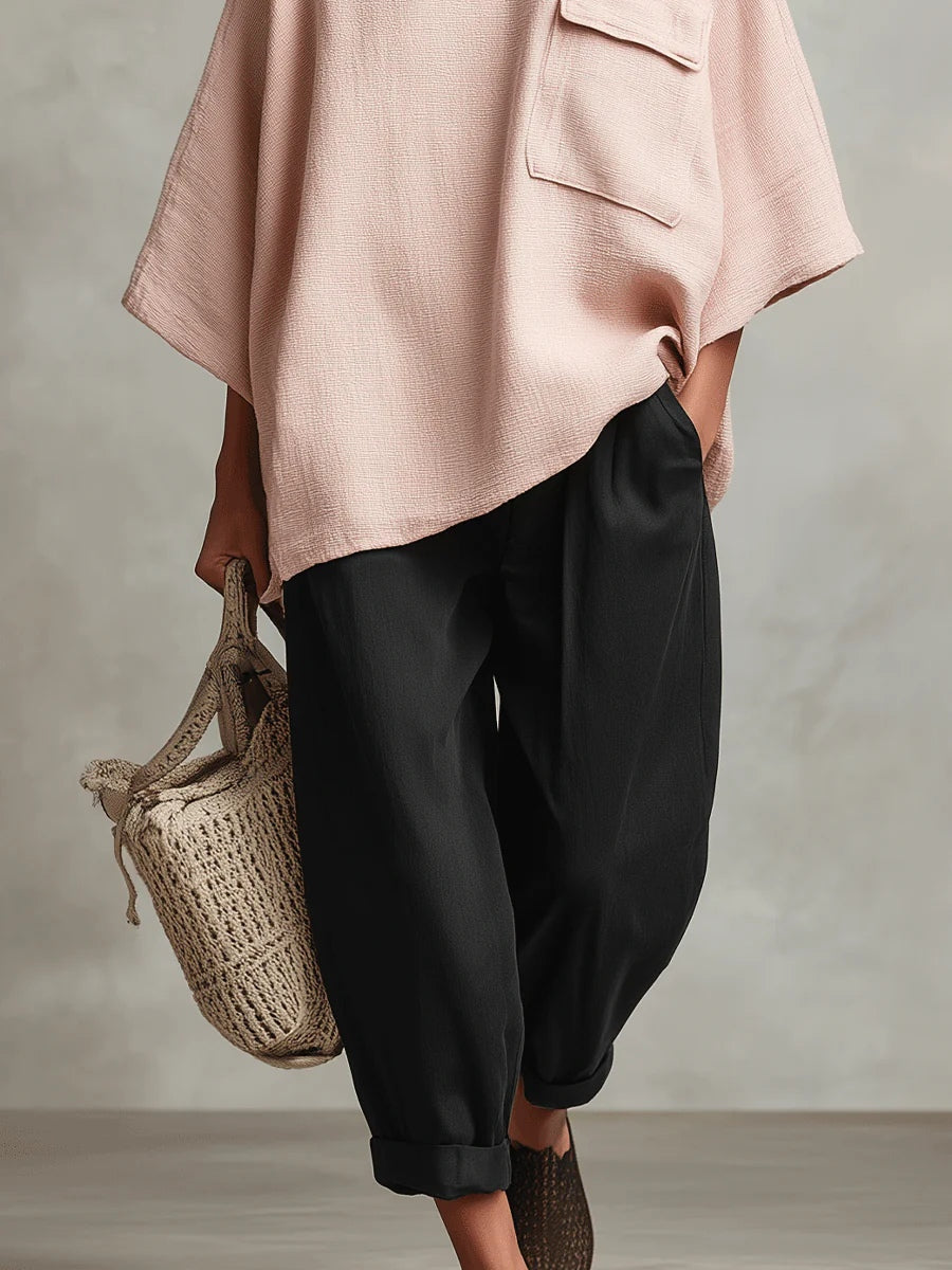 Pink Bohemian Linen Blend Tie Pocket Straight-Leg Two-Piece Suit